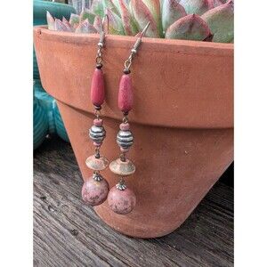 Vintage Wood Bead Dangle Earrings: Bohemian Earrings